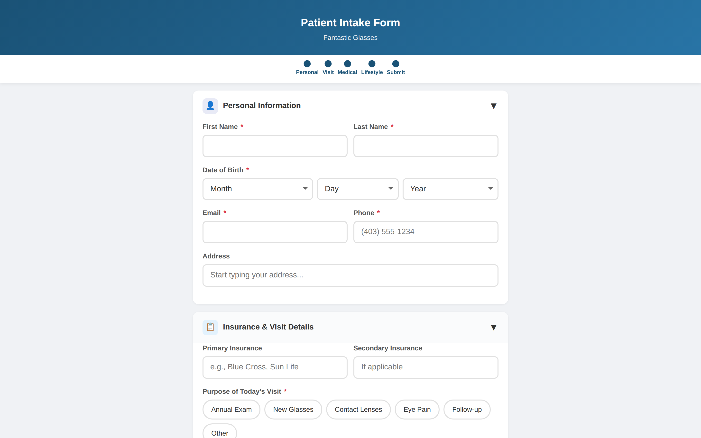 Patient intake form